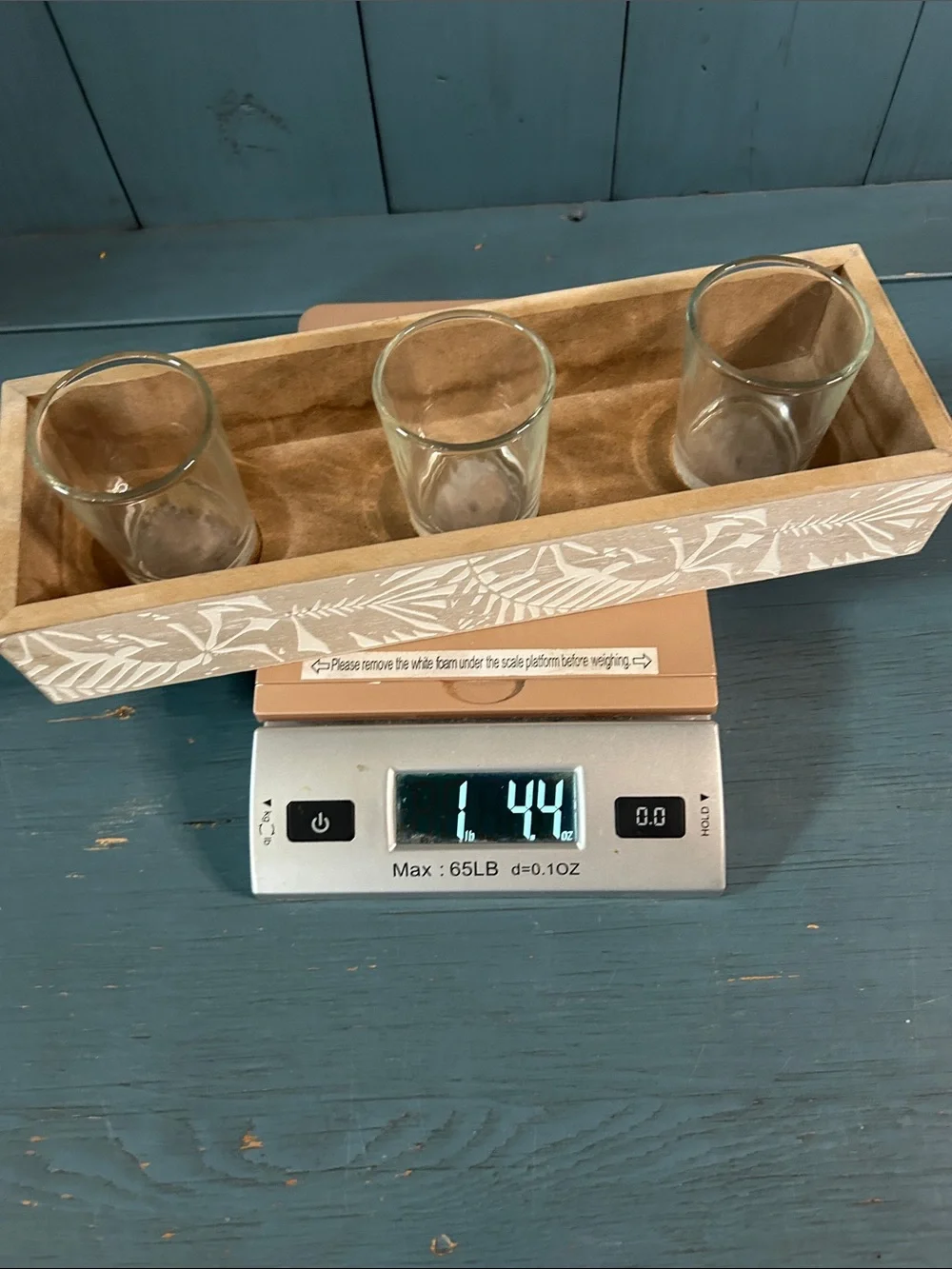 Wooden Decorative Tray with Three Glass Holders - Natural Candle Holder